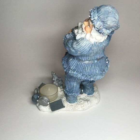 Vintage Santa Claus Blue Suit Candle Holder Figurine Ceramic Tealight Christmas - Picture 3 of 5